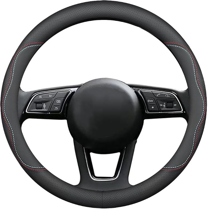 HAOTULE New Nappa Leather car Steering Wheel Cover, Universal 15 inch Black