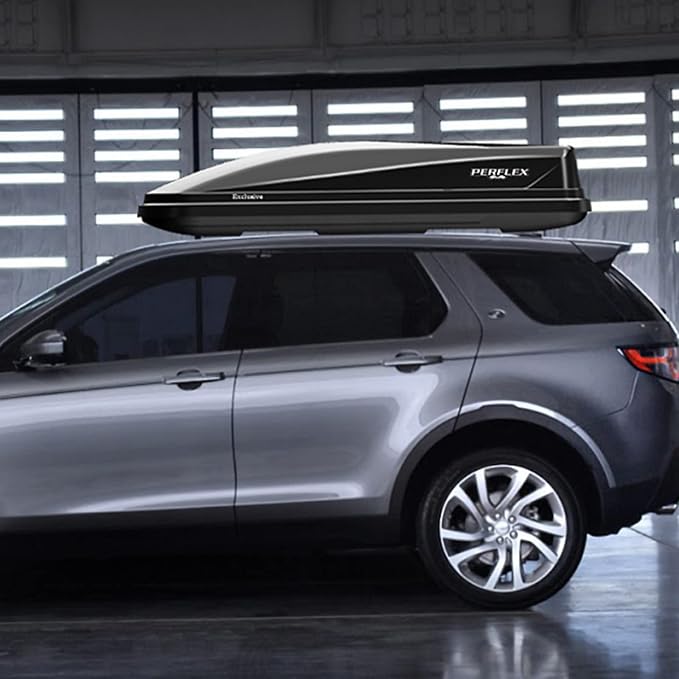 Perflex Exclusive Rooftop Cargo Box Carrier Large 17.7 Cubic Feet Car Top Mount Travel Luggage Storage, Dual Side Opening, 130 Lbs Weight Capacity, Extra Keys, Straps (Silver)