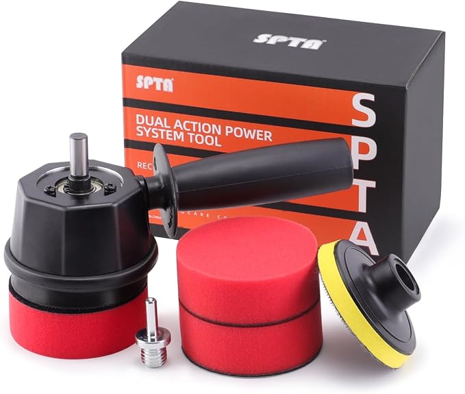 Dual Action Power System Tool, Forced Dual Action Polisher Adapter Detailing Tool with 3Pcs Polishing Pads For Cordless Drill for Car Polishing, Buffing, Waxing and Compounding -DAPSTS3