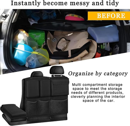 Mandark Car Trunk Organizer, Detachable Vehicle Seatback Hanging Storage Container with Zippers, Large Capacity Waterproof Auto Seat Back Trunk Bag Accessories, Universal for Most Vehicles (Black)