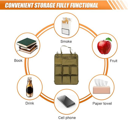 Car Backseat Organizer, Waterproof Oxford Automotive Seat Back Protector with 8 Pockets, Hanging Vehicle Behind Seat Storage Bag, Universal Travel Accessories for RV, SUV, Truck(Brown)
