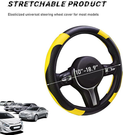 povtii Car Steering Wheel Cover, 15 Inch Leather Breathable Auto Steering Wheel Protector, Comfortable Non-Slip Vehicle Steering Wheel Covers, Universal Car Accessories (Yellow, with Lining)