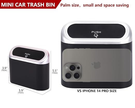 Ginsco Mini Car Trash Can with Lid, Small Car Garbage Can, Cute Leakproof ABS Car Trash Bin, Car Accessories for Interior, Garbage Bin for Car, Home, Office with 120pcs Trash Bags Black/Silver