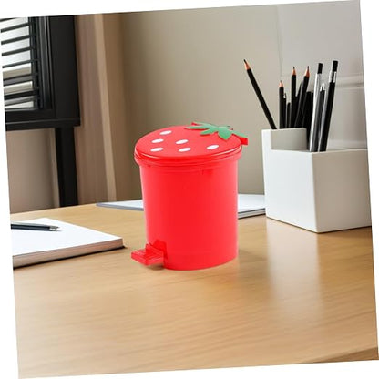 Toddmomy 1PCS Mini Desktop Trash Can with Swing Lid,Cute Strawberry Rubbish Bin Tiny Trash Can Countertop Garbage Can for Desk Car Office Kitchen,Red