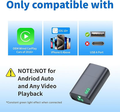 Wireless CarPlay Adapter for Apple iPhone 2026 Upgraded,Ultra-Low Lag,Stable Connection,Mini Car Play Wireless Adapter for Cars with Built-in Wired CarPlay for iPhone iOS 10+,USB A Black