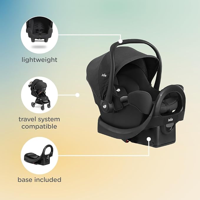 Joie Baby, Rue Lightweight Infant Car Seat & Anti-Rebound Base, Side-Impact Protection, 5-Point Harness, and UPF 50+ Canopy for Newborns and Infants (Forest)