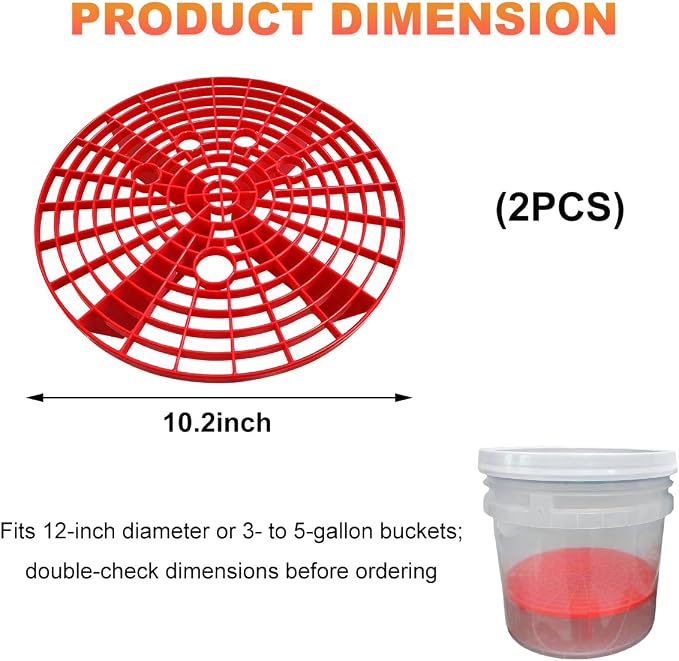 2 PCS Car Wash Bucket Inserts, Auto Detail Dirt Gaurd Buckets Filter Helps Remove Dirt Debris, Dirt Guard Insert Wash Filter Fits 12 Inch Diameter Bucket or 3-5 Gallon Buckets (Red)