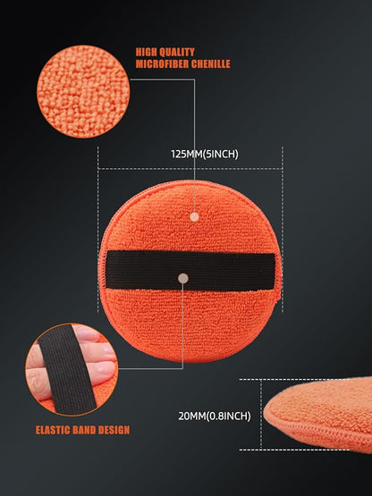 SPTA Microfiber Applicator Pads, 9Pcs 5 inch Car Wax Applicator Hand Polishing Microfiber Foam Pads Set with Grip of Elastic Band, Microfiber Buffing Cleaning Pads for Car Polish Applying Wax