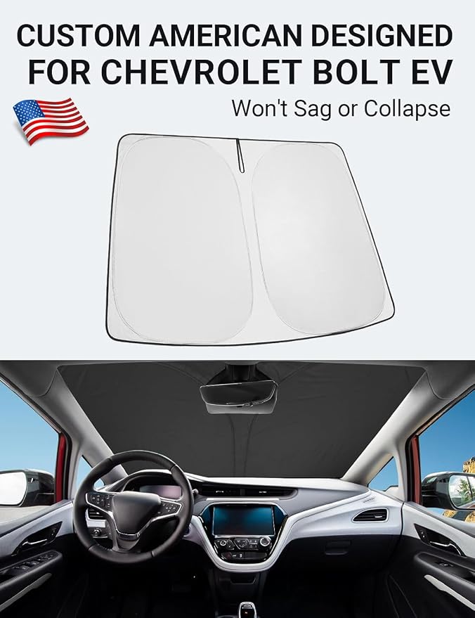 Proadsy 2026 Upgrade Front Windshield Sun Shade Foldable Sunshade Protector Custom Fit 2017-2023 Bolt EV Hatchback, Premier Hatchback (NOT for Chevy Bolt EUV) Accessories