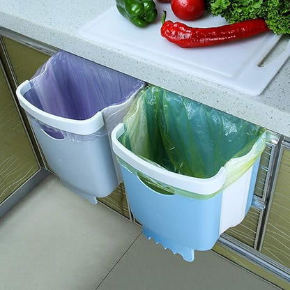 Kitchen Hanging Trash Can,Collapsible Small Garbage Bin for Kitchen Cabinet Cupboard Door, Portable Folding Home Outdoor Plastic Waste Container - 10 L / 2.6 Gallon (Green) (Blue)