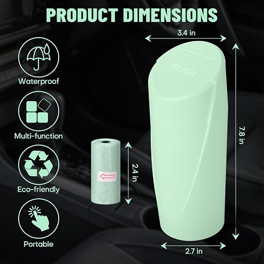 Car Trash Can Bin with Lid - 2 Packs Car Garbage Can Cup Holder - Green Mini Leakproof Vehicle Trash Garbage Can Bin with 40pcs Trash Bags-Car Organizers and Storage for Front Back Seat Accessories
