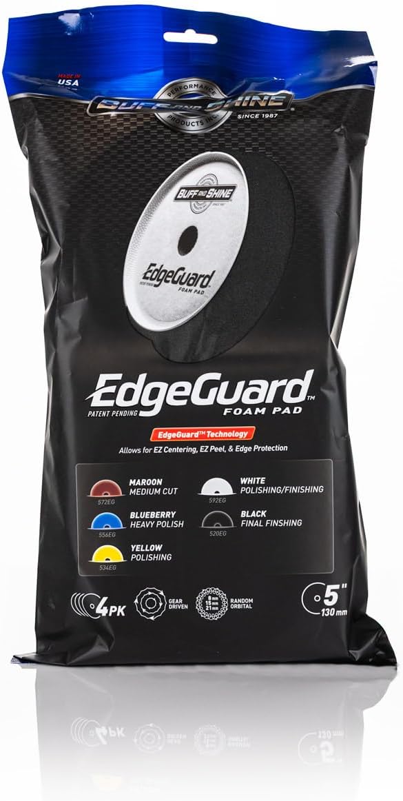 Buff and Shine - EdgeGuard Foam Buffing Pads - Black - 5" Polishing Pad - Pack of 4