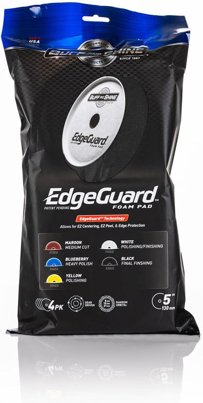 Buff and Shine - EdgeGuard Foam Buffing Pads - Black - 5" Polishing Pad - Pack of 4