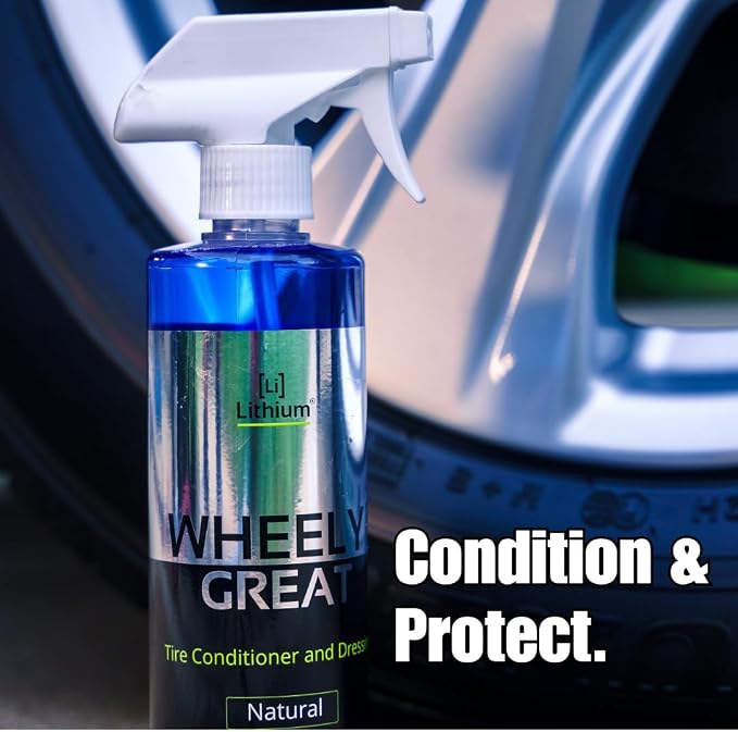 Wheely Great Tire Dressing Spray - Protects Rubber from U.V. Rays - Rubber Tire Conditioner So It Won't Dry Out and Crack - Keeps Tires Black, Not Shiny - Removes Brown Film from Sidewalls