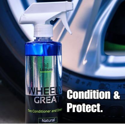 Wheely Great Tire Dressing Spray - Protects Rubber from U.V. Rays - Rubber Tire Conditioner So It Won't Dry Out and Crack - Keeps Tires Black, Not Shiny - Removes Brown Film from Sidewalls