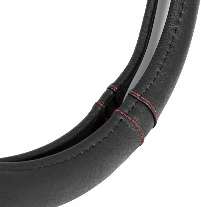 Motor Trend Ergonomic Steering Wheel Cover/Protector for Small Size Steering Wheels in Cars, SUVs, Boats (13.5-14.5") - Grip Drive Pro Comfort Grip (Black/Red Stitching)