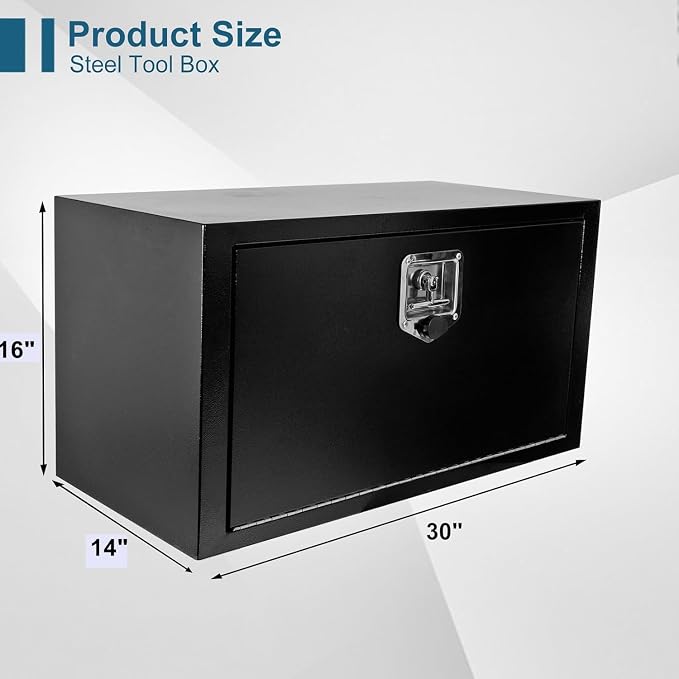 30"X14"X16" Underbody Utility Tool Box Truck Box Black Heavy Duty Steel Trailer Box Pick Up Storage Organizer w/Lock & Keys