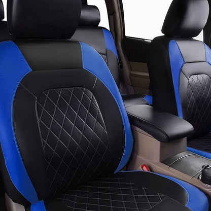 Universal Deluxe Pu Luxury Vinyl Faux Leather Car Seat Covers Full Set, Airbag Compatible, Breathable, Fit for Cars, Trucks, SUV (Black and Blue)