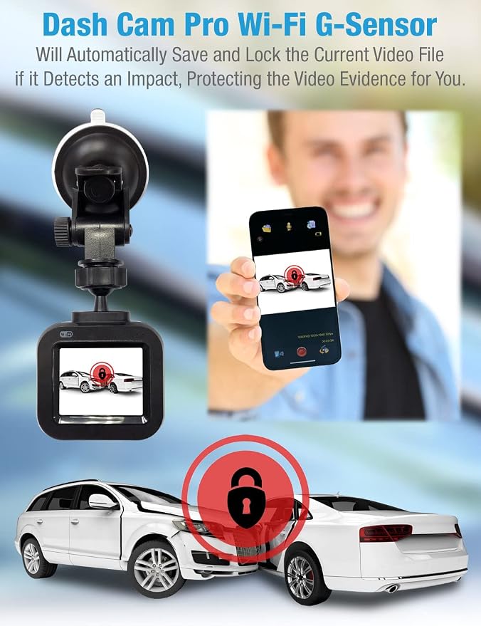 Dash Cam Pro Wi-Fi - As Seen on TV Dash Cam 360°, Motion Detection, 2.0” LCD, 1080p HD, Dashboard Camera Video Recorder, Loop Recording, Night-Mode