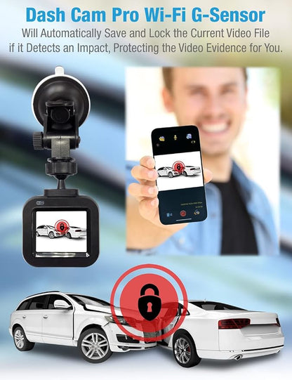 Dash Cam Pro Wi-Fi - As Seen on TV Dash Cam 360°, Motion Detection, 2.0” LCD, 1080p HD, Dashboard Camera Video Recorder, Loop Recording, Night-Mode
