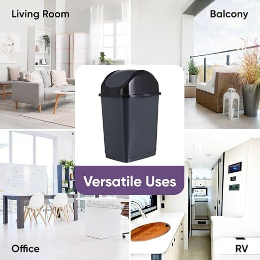 Superio Kitchen Trash Can with Swing Top Lid 9 Gallon Slim Waste Bin 37 Qt Sturdy Plastic Garbage Can Medium Recycling Bin for Office, Bathroom, Under Counter, Dorm, Bedroom (Dark Grey)