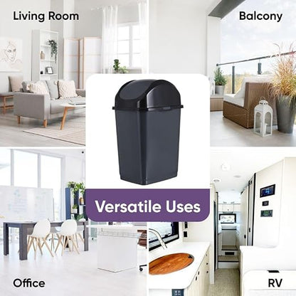 Superio Kitchen Trash Can with Swing Top Lid 9 Gallon Slim Waste Bin 37 Qt Sturdy Plastic Garbage Can Medium Recycling Bin for Office, Bathroom, Under Counter, Dorm, Bedroom (Dark Grey-2 Pack)
