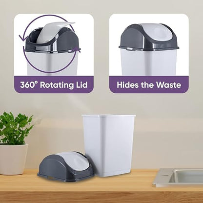 Superio Mini Desktop Trash Can with Swing Top Lid Portable Plastic Garbage Can for Countertop, Desktop, Make up Vanity, Bathroom, Car, Under Sink, Dorm Compact Waste Bin 5 L 1.25 Gal (3, Smoke/Grey)