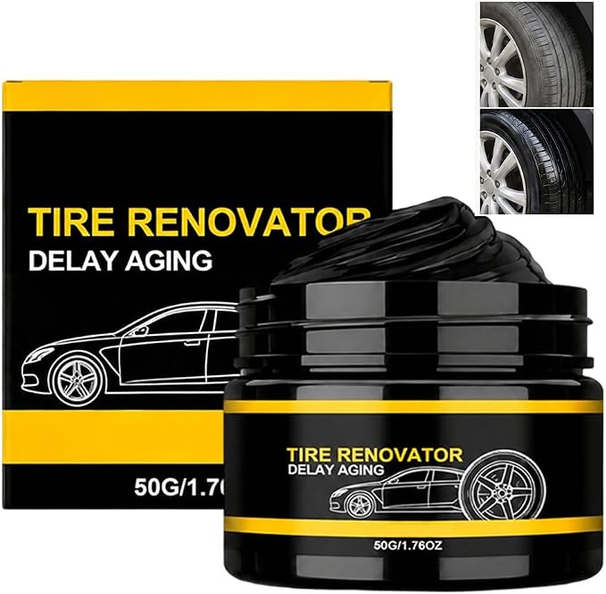 Car Tire Shine with Sponge, 2026 New Tire Shine Cream, Car Tire Ceramic Coating for Deep Black Gloss, Tyre Nourish Cream Tire Wax with UV Blocking Dust (1)
