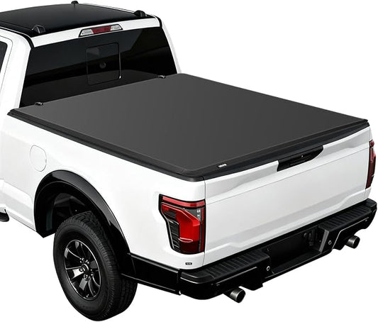 VEVOR Soft Tri-Fold Truck Bed Tonneau Cover, Compatible with 2015-2025 Ford F-150 5.5 ft (67.1 in) Bed, Waterproof Soft Folding Truck Tonneau Cover with 3-Layer PVC and Aluminum Alloy Support Bar