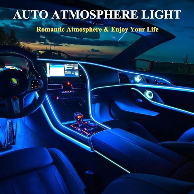 El Wire Lights for Car Inteior Dash Light Blue Neon Lights 16FT/5M Car Led Strip Light USB 5V Decoration