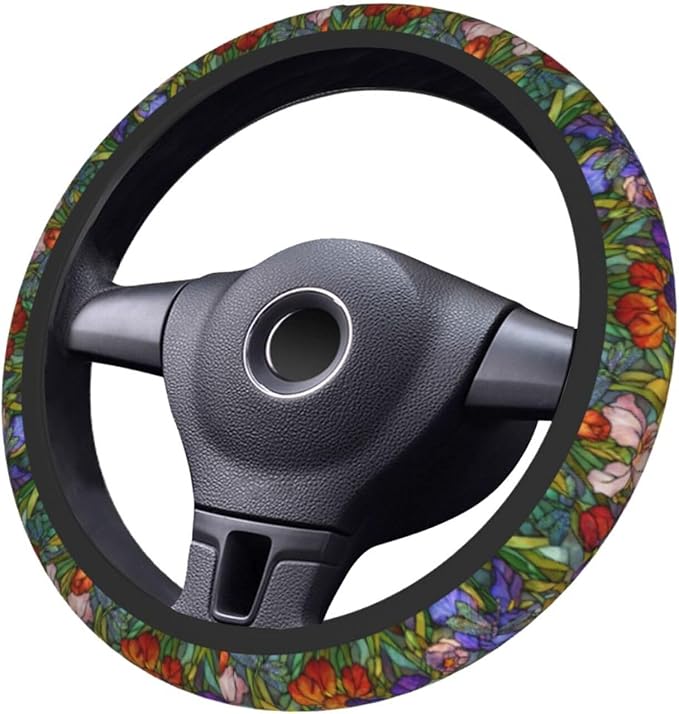 Flower Steering Wheel Covers Non Slip Neoprene Universal 15 Inch Steering Wheel Protector Car Cover for Men Women