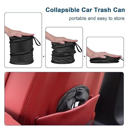 Car Trash Can, 2 Packs Mini Collapsible Pop-up Car Garbage Can | Waterproof Hanging Car Trash Bag with Velcro, Car Trash Bin, Black