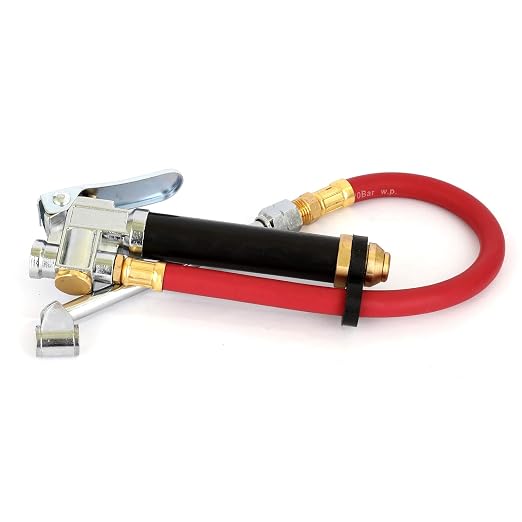 Tire Inflator with Tire Pressure Gauge, Dual-Head Air Chuck with 12 Inch Rubber Air Hose