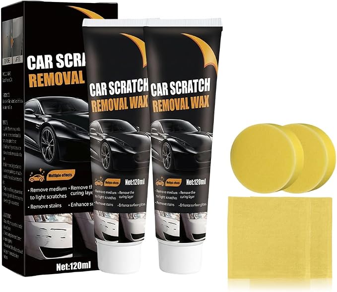 Car Scratch Repair Wax with Sponge and Towel, 2026 New Upgrade Car Scratch Remover Wax, Automotive Scratch Repair, Professional Car Paint Repair Compound for Deep Scratches (120g*2)
