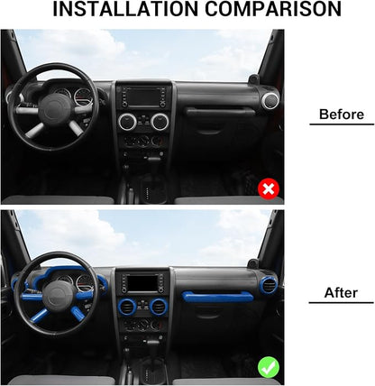 Jimen Compatible with Jeep Wrangler JK & Unlimited 2007-2010, 10PCS Center Console Dashboard Panel Trim & Air Conditioning Vent & Co-Pilot Handle Bar Overlays (Blue)