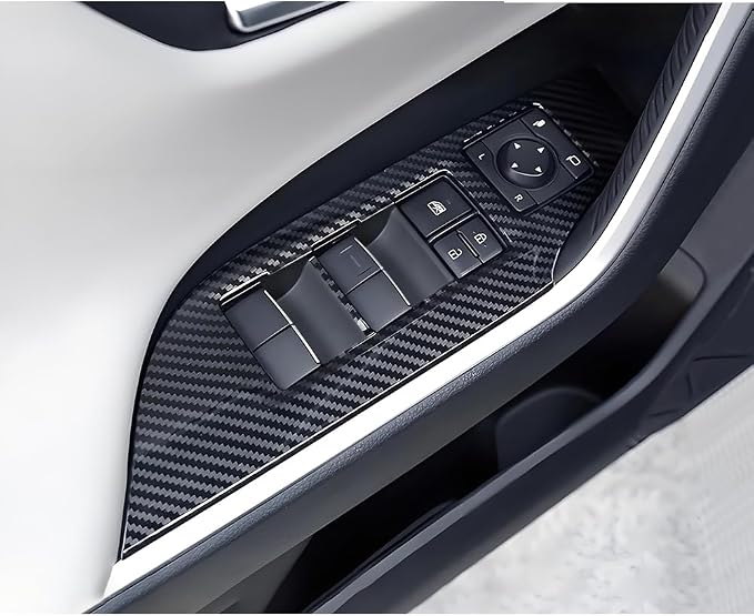 Car Door Power Window Lift Switch Protection Panel for Toyota RAV4 2019 2020 2021 2022 2023 2024 2025 Auto Interior Decor Accessories Armrest Side Pull Handle Trim Cover Carbon Fiber Style Kit
