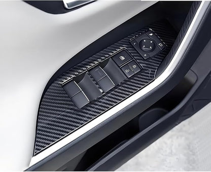 Car Door Power Window Lift Switch Protection Panel for Toyota RAV4 2019 2020 2021 2022 2023 2024 2025 Auto Interior Decor Accessories Armrest Side Pull Handle Trim Cover Carbon Fiber Style Kit