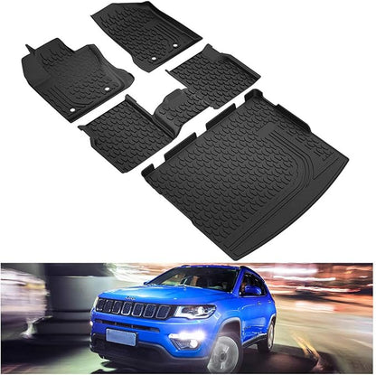 KIWI MASTER Floor Mats & Cargo Mat for 2017-2026 Jeep Compass, OEM Replacement ‎82214651 ‎82214666, Custom Fit All Weather Car Mats, Heavy Duty TPE Floor Liners, Front & Rear & Trunk Mat Set, Black