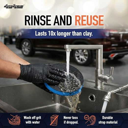 Nanoskin AUTOSCRUB 5 3/4" Hand Strap Applicator – Clay Bar Alternative for Removing Contaminants from Paint, Glass, Plastic, and Metal | Compatible with 6" Pads | Easy Pre-Wax & Coating Prep