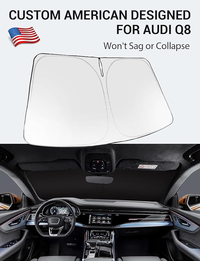Proadsy 2026 Upgrade Windshield Sun Shade Custom Fit 2019-2025 2026 Audi Q8 Foldable Front Sunshade Protector Sun Visor Blocks UV Rays Keep Car Cooler