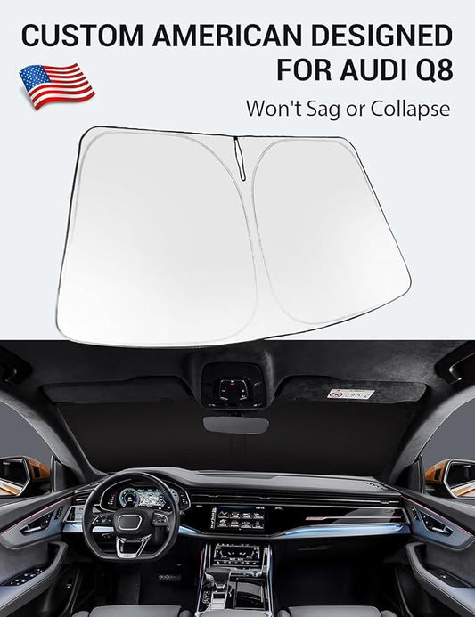 Proadsy 2026 Upgrade Windshield Sun Shade Custom Fit 2019-2025 2026 Audi Q8 Foldable Front Sunshade Protector Sun Visor Blocks UV Rays Keep Car Cooler