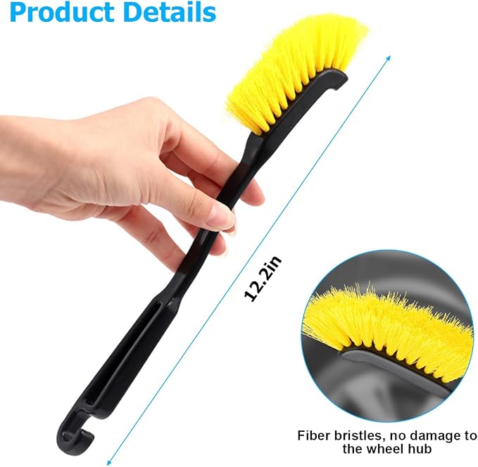 Car Wheel Rim Wash Brush, 3PCS Long Handle Vehicle Tire Carpet Cleaning Brush, Automotive Detailing Cleaner Accessories for Easy Scrubbing, Universal for SUV, Sedan, Truck