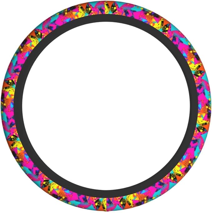 Retro 80s 90s Steering Wheel Covers Non Slip Neoprene Universal 15 Inch Steering Wheel Protector Car Cover for Men Women