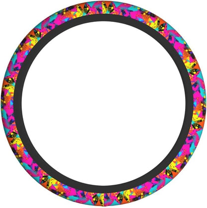 Retro 80s 90s Steering Wheel Covers Non Slip Neoprene Universal 15 Inch Steering Wheel Protector Car Cover for Men Women