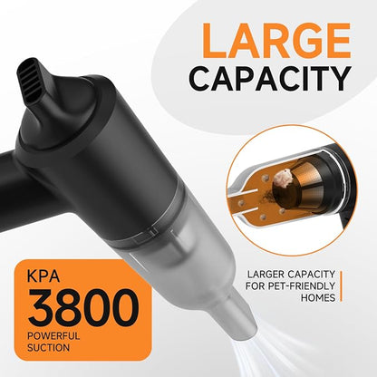 PAPIFEED Handheld Vacuum Cordless for Pet Hair, Portable Mini Vacuum with Static Hair Collector for Home, Dual-Layer Stainless Steel Filter, Dual Filte, USB-C Rechargeable Lightweight Vacuum (Black)