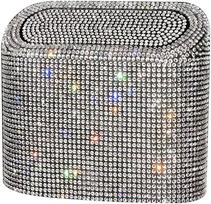 Bling Rhinestone Car Trash Can, White, Swing-Lid