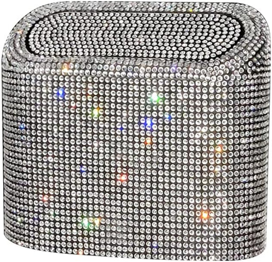 Bling Rhinestone Car Trash Can, White, Swing-Lid