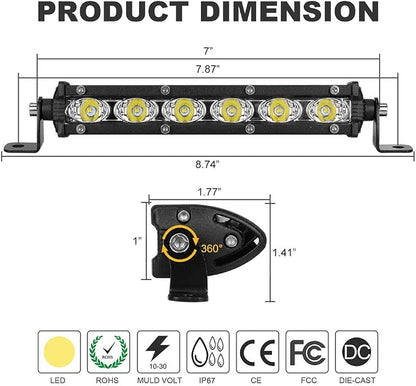 7 Inch Single Row Led Light Bar Pods - BEAMCORN Ultra-Slim 60W 10000 Lumens Waterproof Driving Fog Light Combo Flood Spot Lights for Trucks Off Road ATV UTV SUV Golfcart 2-Pack