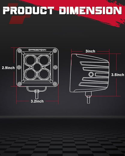OFFROADTOWN LED Cubes, 4PCS 3 Inch 200W CREE LED Pods Spot Offroad Driving Lights 3x3 LED Cube Light Ditch Fog Lights for Truck Pickup UTV ATV SUV Boat 4x4 Car - White and Yellow