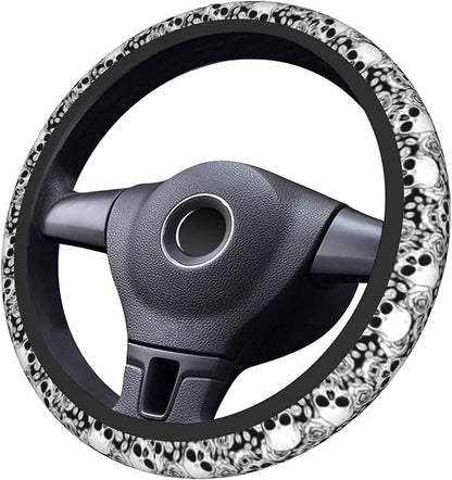Skull Steering Wheel Cover Non Slip Black and White Neoprene Steering Wheel Protector Covers Universal 15 inch for Women Men Car Accessories